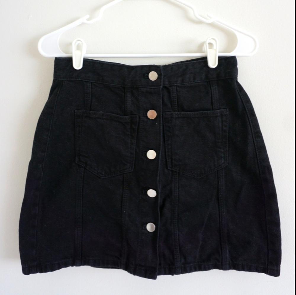 Women's Black Denim Button Up Skirt